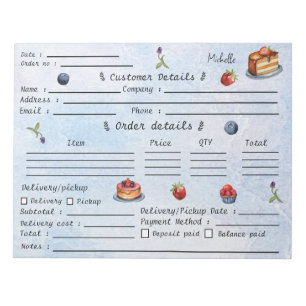 Add Your Name Pastry Cupcake Bakery Order Form     Notepad