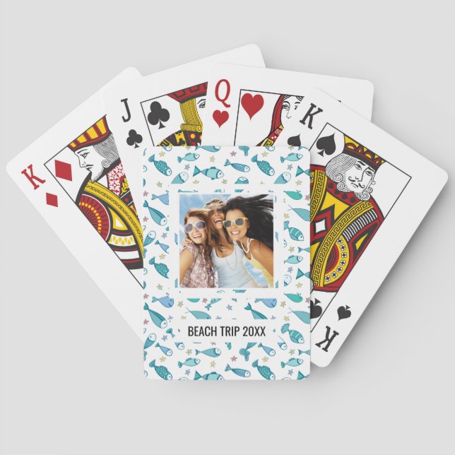 Add Your Name | Pattern With Fish And Starfish Playing Cards (Back)