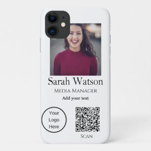 Add your name picture title business details q r c iPhone 11 case