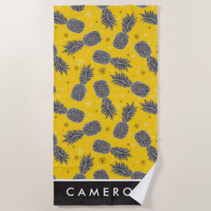 Add Your Name   Pineapples On Gold Beach Towel