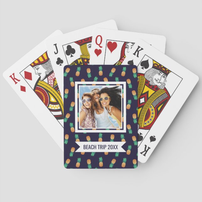 Add Your Name | Pineapples On Navy Playing Cards (Back)