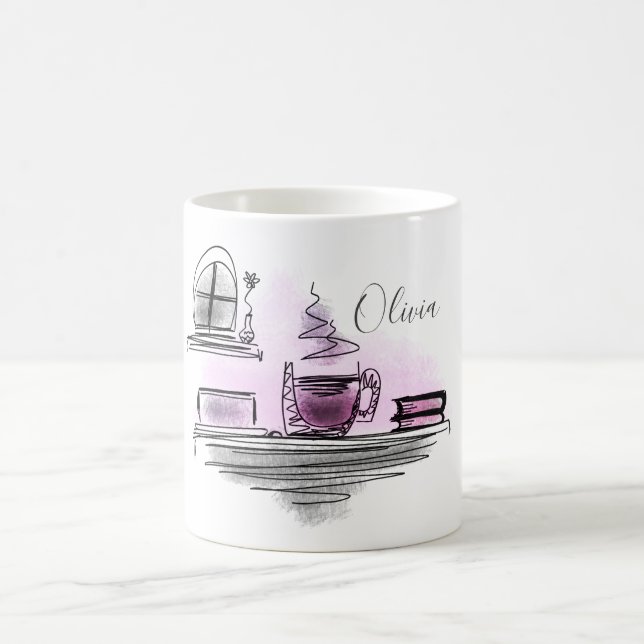 Add Your Name | Pink and Purple Coffee Side Coffee Mug (Center)