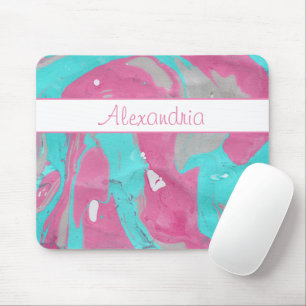 ADD YOUR NAME/Pink & Blue Marble Watercolor Mouse Mat