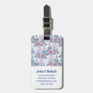 Add Your Name Pink & Blue Rose Pattern Luggage Tag