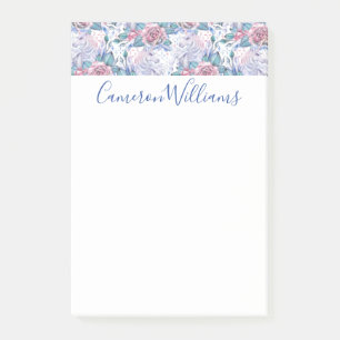 Add Your Name Pink & Blue Rose Pattern Post-it Notes