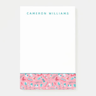 Add Your Name   Pink Dental Pattern Post-it Notes