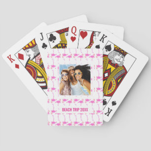 Add Your Name Pink Flamingo Pattern Playing Cards