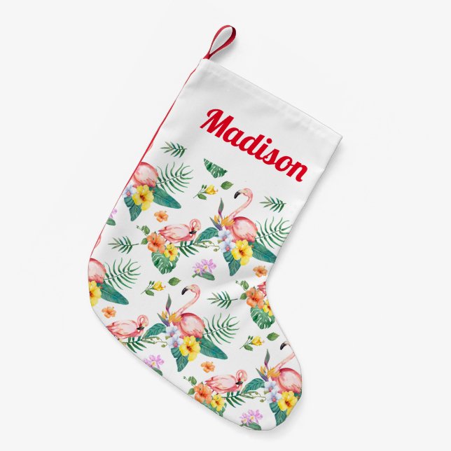 Add Your Name | Pink Flamingo Small Christmas Stocking (Front (Hanging))