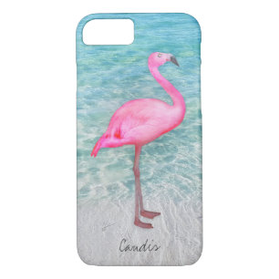 Add Your Name Pink Flamingo Tropical Beach Modern iPhone 8/7 Case