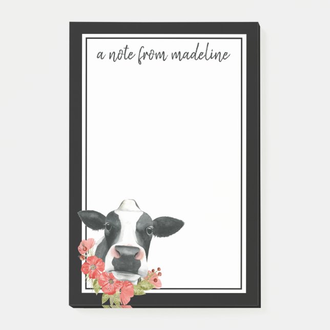 Add Your Name | Poppy Farm - Cow with Flowers Post-it Notes (Front)