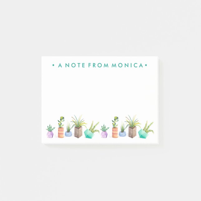 Add Your Name | Pot of Succulents Post-it Notes (Front)