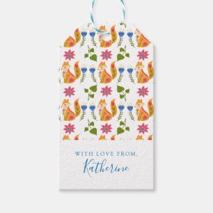 Add Your Name Pretty Pastel Foxy Floral Pattern Gift Tags