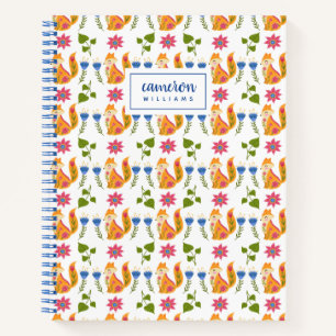 Add Your Name   Pretty Pastel Foxy Floral Pattern Notebook