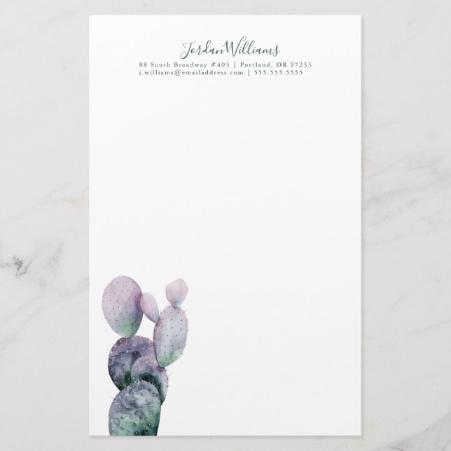Add Your Name | Purple Cactus Stationery (Front)