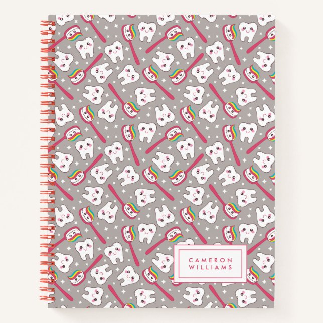 Add Your Name | Rainbow Teeth Pattern Notebook (Front)