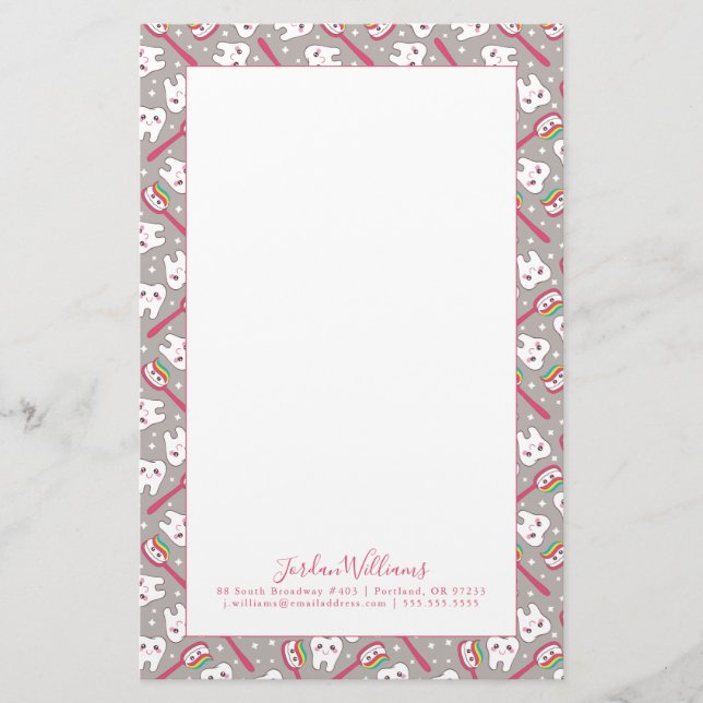 Add Your Name | Rainbow Teeth Pattern Stationery (Front)