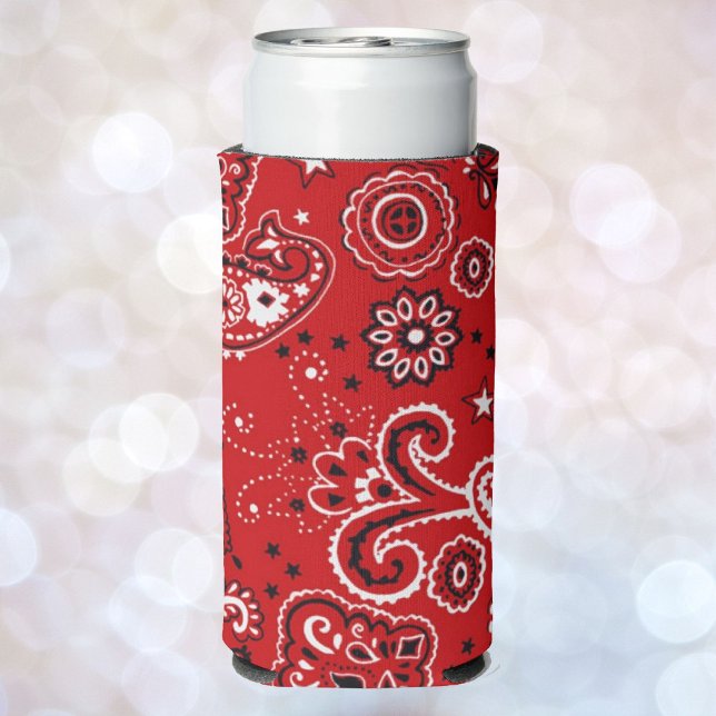Add Your Name Red Bandanna Print Seltzer Can Cooler (Creator Uploaded)