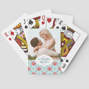 Add Your Name   Red Coral Pattern Playing Cards