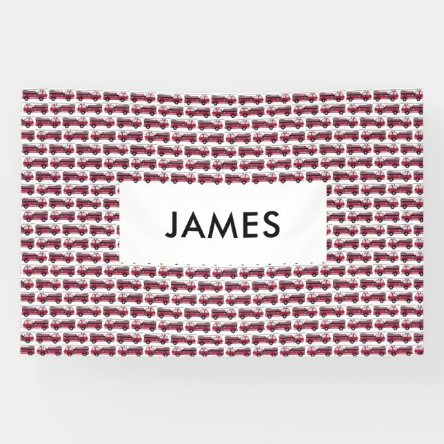 Add Your Name Red Fire truck Personalised Banner (Horizontal)