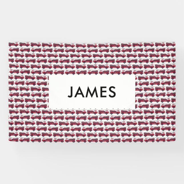 Add Your Name Red Fire truck Personalised Banner (Horizontal)