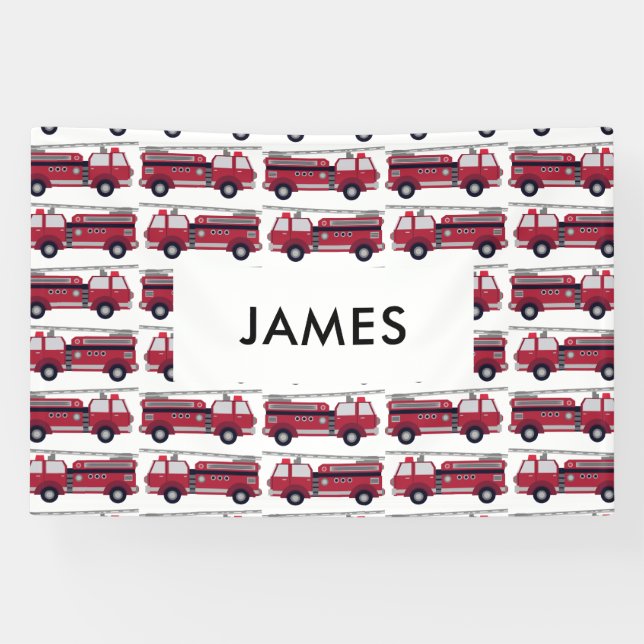 Add Your Name Red Fire truck Personalised Banner (Horizontal)
