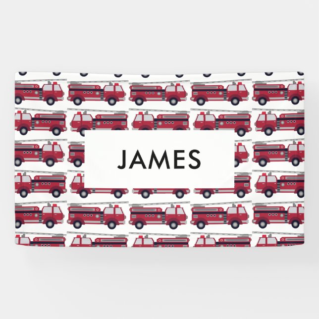 Add Your Name Red Fire truck Personalised Banner (Horizontal)