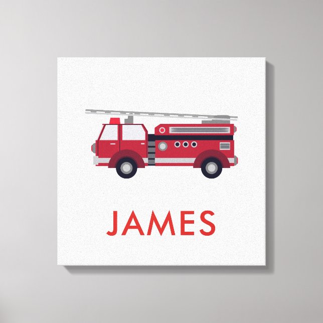 Add Your Name Red Fire truck Personalised Canvas Print (Front)