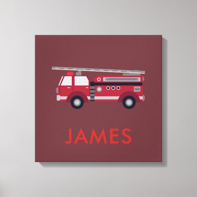 Add Your Name Red Fire truck Personalised Canvas Print (Front)