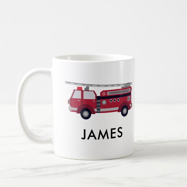 Add Your Name Red Fire truck Personalised  Coffee  Coffee Mug (Left)