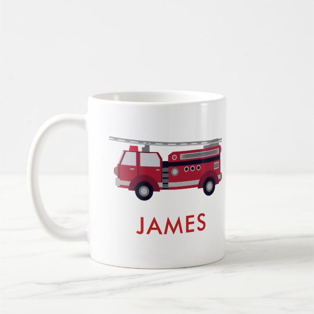 Add Your Name Red Fire truck Personalised  Coffee Mug (Left)