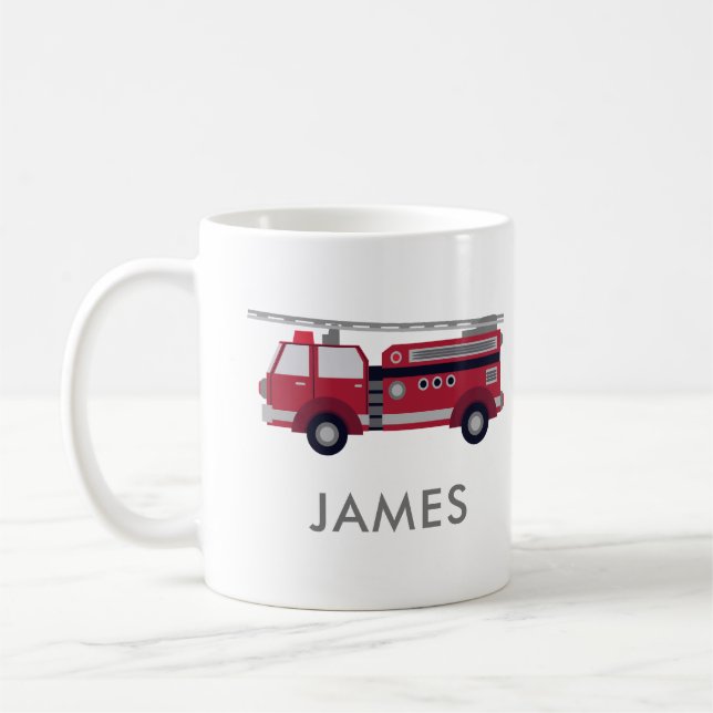Add Your Name Red Fire truck Personalised  Coffee Mug (Left)