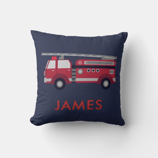Add Your Name Red Fire truck Personalised Cushion (Front)