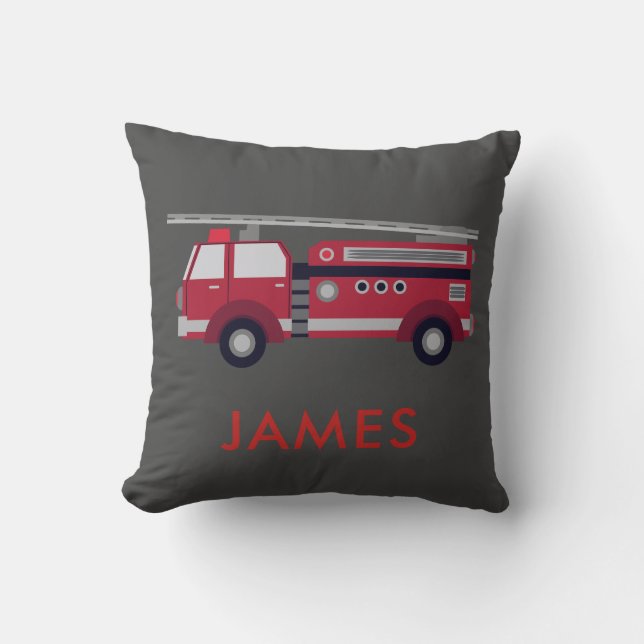 Add Your Name Red Fire truck Personalised Cushion (Front)