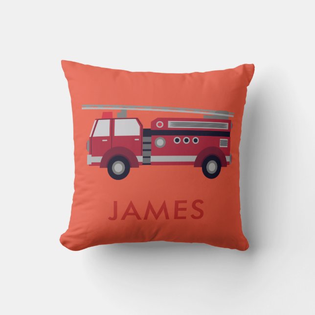 Add Your Name Red Fire truck Personalised Cushion (Front)