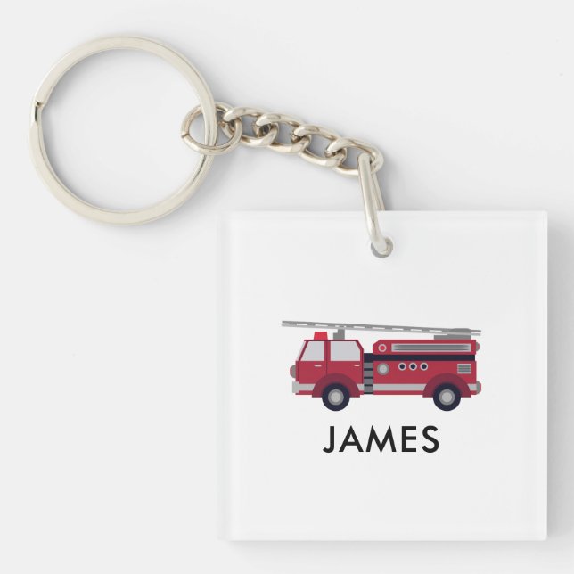 Add Your Name Red Fire truck Personalised Key Ring (Front)