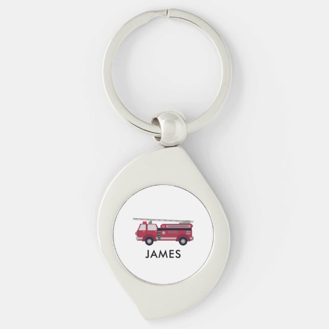 Add Your Name Red Fire truck Personalised Key Ring (Front)