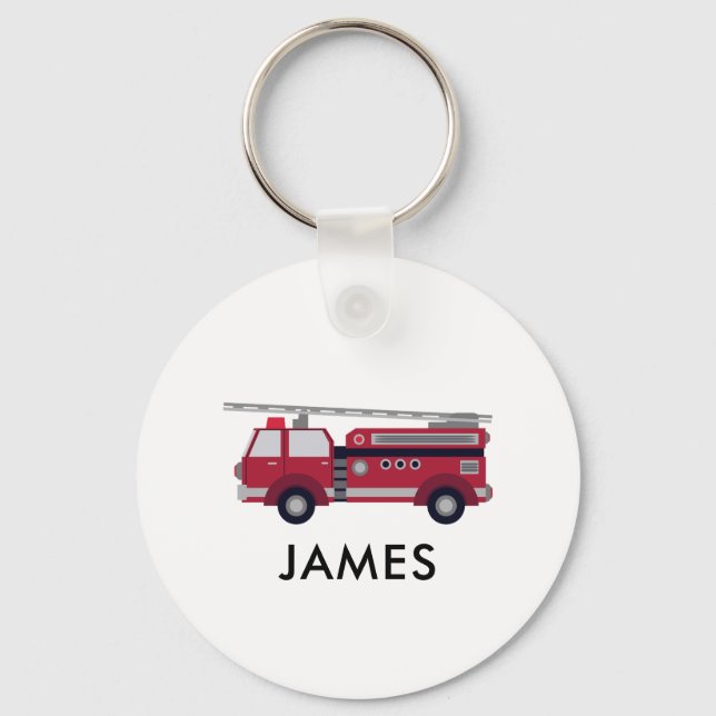 Add Your Name Red Fire truck Personalised Key Ring (Front)