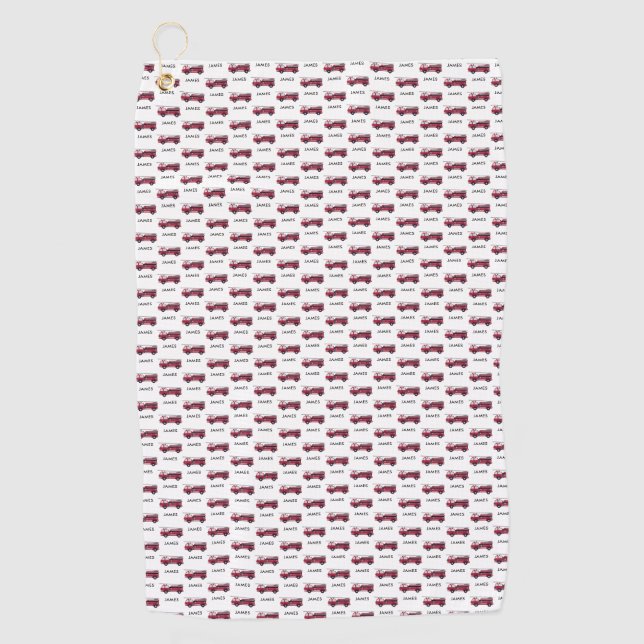 Add Your Name Red Fire truck Personalised Kids Golf Towel (Front)