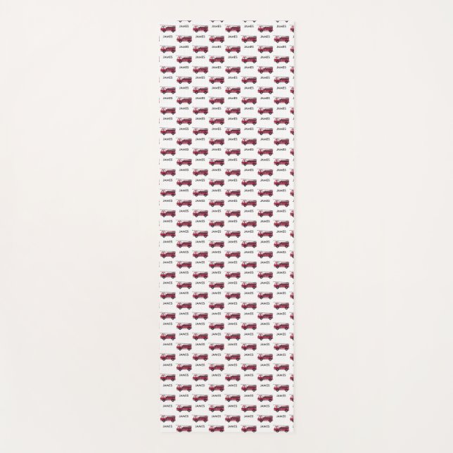 Add Your Name Red Fire truck Personalised Kids Yoga Mat (Front)