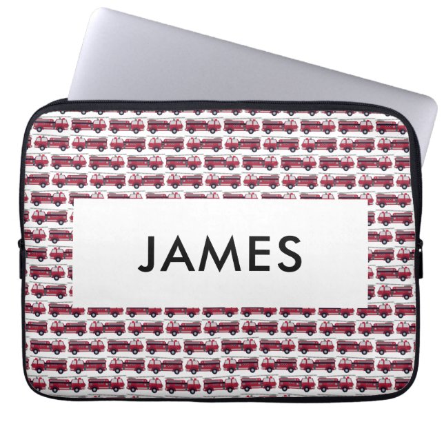 Add Your Name Red Fire truck Personalised Laptop Sleeve (Front)