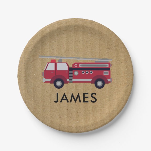 Add Your Name Red Fire truck Personalised Paper Plate (Front)