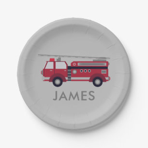 Add Your Name Red Fire truck Personalised Paper Plate