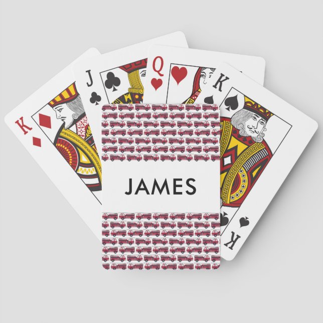 Add Your Name Red Fire truck Personalised Playing Cards (Back)