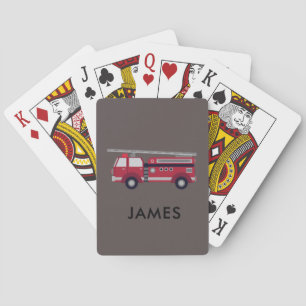 Add Your Name Red Fire truck Personalised Playing Cards