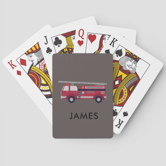 Add Your Name Red Fire truck Personalised Playing Cards (Back)