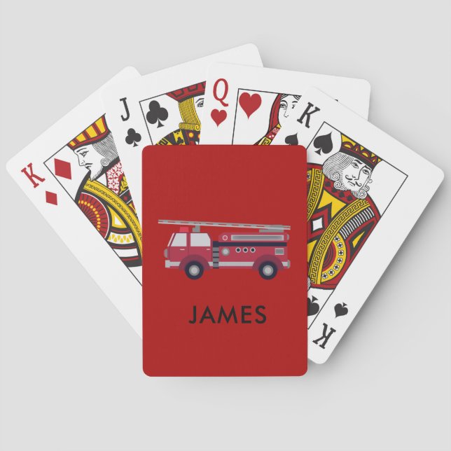 Add Your Name Red Fire truck Personalised Playing Cards (Back)