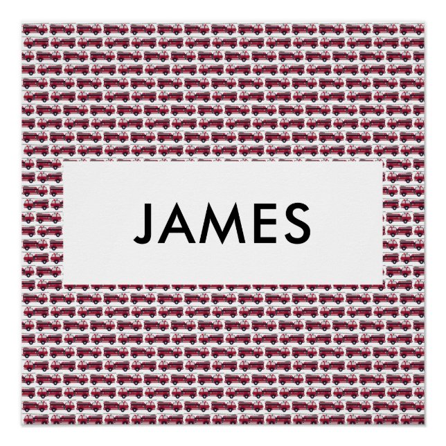 Add Your Name Red Fire truck Personalised Poster (Front)
