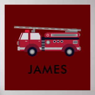 Add Your Name Red Fire truck Personalised Poster