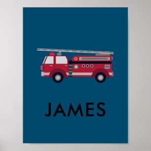 Add Your Name Red Fire truck Personalised Poster