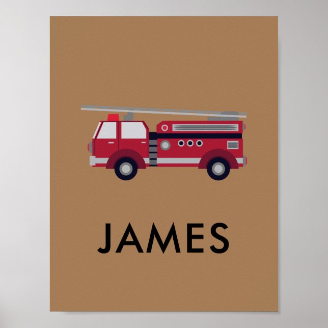 Add Your Name Red Fire truck Personalised  Poster (Front)